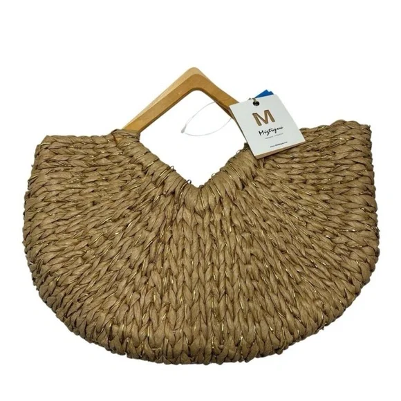 Miztique Tan Tote straw Bag with Rustic Woven Design - Picture 6 of 6